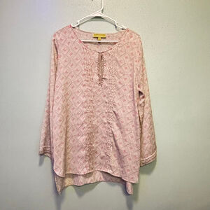 Women's Sigrid Olsen Grey Pink Geometric Tunic Top M